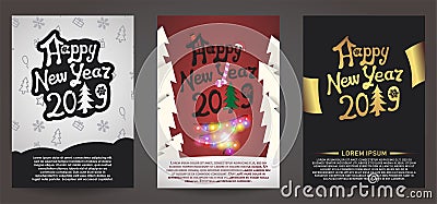 Set of happy new year 2019 greeting card Vector Illustration